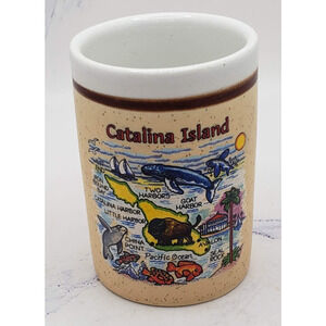 Catalina Island Souvenir Miniature Beige Vintage Ceramic Toothpick Holder